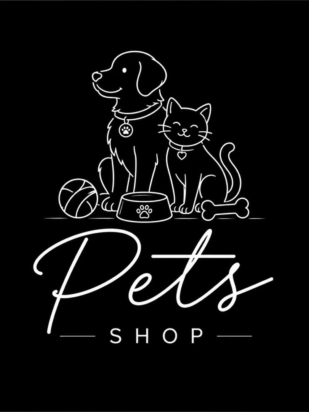 Pets Shop Graphic Dog & Cat Sign - Black & White